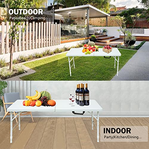 Portable Plastic Folding Table 4ft/6ft/8ft Heavy Duty White Black Picnic Dining Table Fold-in-Half for Camp Party Kitchen Indoor Outdoor (White, 4FT) - color: White, size: 4FT, style: Flat Desktop