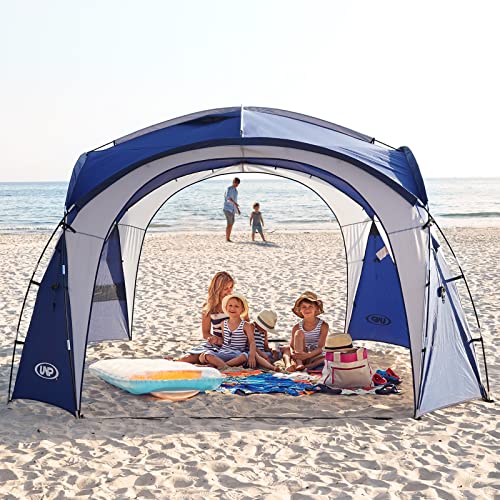 UNP Easy Beach Tent Pop Up Canopy UPF50+ Tent with Side Wall, Ground Pegs, and Stability Poles, Sun Shelter Rainproof, Waterproof for Camping Trips, Backyard Fun, Party Or Picnics - color: Blue, size: 10 x 10 ft