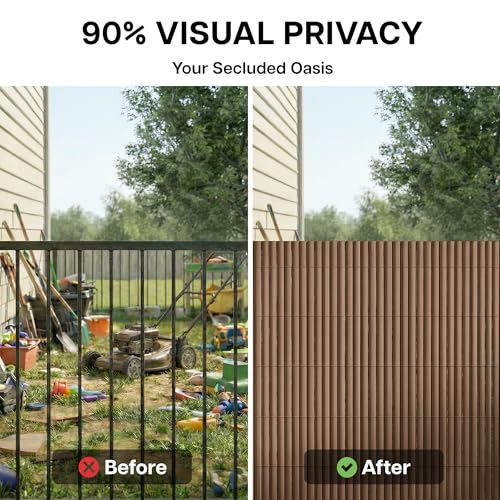 Paramondo PVC Privacy Fence Screen 14mm 3-Rib Reinforced Textured Fence Panel - No-Drill Balcony & Garden Cladding with Wind & UV Protection for Patio, Deck, Outdoor Privacy, 3×16 FT, Brown - color: Brown, size: 3×16 FT