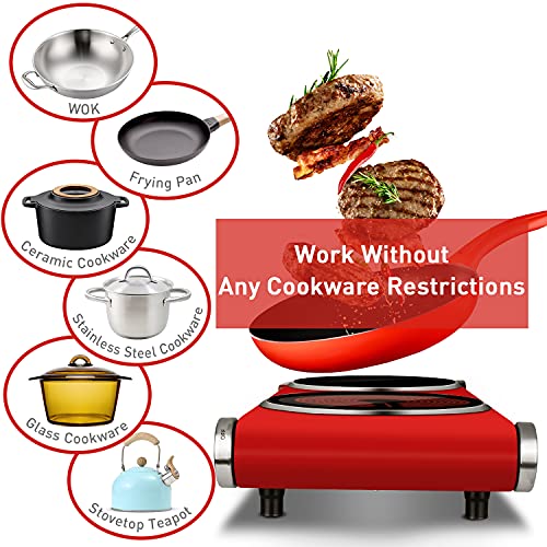 Hot Plate, Techwood 1800W Dual Electric Stoves, Countertop Stove Double Burner for Cooking, Infrared Ceramic Hot Plates Double Cooktop, Red, Brushed Stainless Steel Easy To Clean Upgraded Version, Red - color: Red, size: Red Double Burner