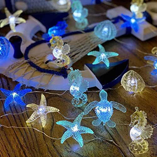 Coastal Solar String Lights Outdoor Garden Lights Marine Life Solar Fairy Garden Lights for Outside 14ft 40LED Waterproof Turtle Seahorse Starfish Clam Beach House Nautical String Lights Yard Decor - style: Under the sea