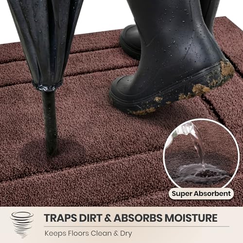 PURRUGS Dirt Trapping Door Mat 32" x 70", Non-Slip/Skid Machine Washable Entryway Rug, Dog Doormat, Super Absorbent Welcome Mat for Muddy Wet Shoes and Paws, Brown - color: Brown, size: 32" X 70"