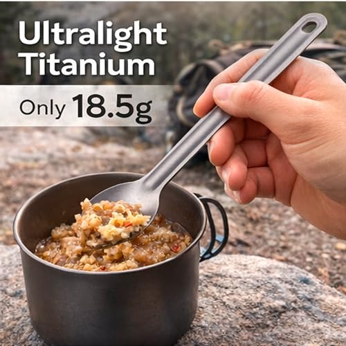 Titanium Long Handle Spork Ultralight Camping Spoon Fork, Backpacking Utensil with Storage Bag for Hiking, Travel & Outdoor Cooking,Flatware for Outdoor Camping