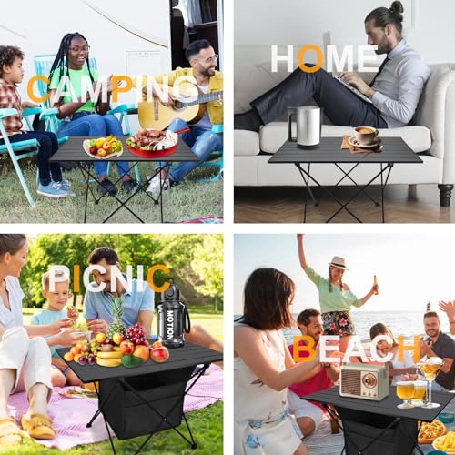 Foldable Camping Side Table, Ultralight Small Beach Table Aluminum, Portable Outdoor Table with Carry Bag and Storage for Picnic, Grill, Hiking, Fishing, Sand, Camping Essentials(L) - color: Black, size: 27‘’ Large