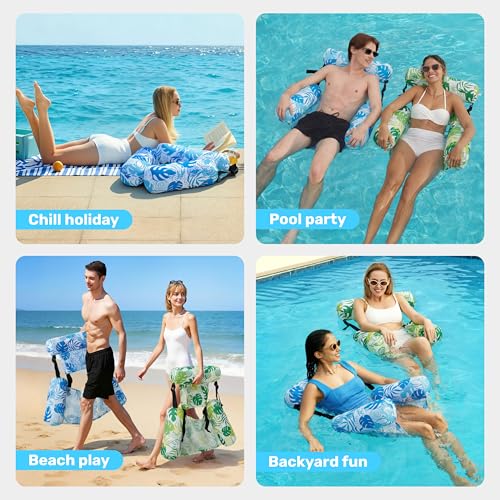 SLOOSH Inflatable Pool Floats Adult,2 Packs Floating Lounge Chairs,Blow up Pool Noodles for Adult Heavy Duty,Floating Chair for Party Summer Water Beach Lake Fun - style: Summer Leaves