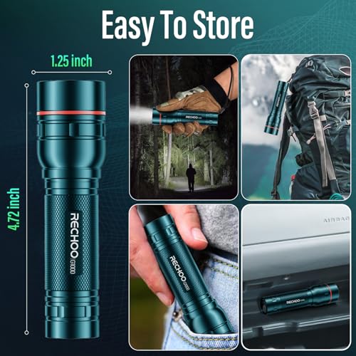 RECHOO Rechargeable Flashlight 2 Pack, Bright Military Grade Torch Light High Lumens with Adjustable Focus & 3 Lighting Modes, Lightweight Waterproof Led Flashlight for Camping Home, Teal Blue - color: Teal Blue, size: 2 Pack