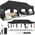 COBIZI 10x30 Heavy Duty Pop Up Canopy Tent with 8 Sidewalls Thicken Frame, Commercial Easy Up Outdoor Wedding Party Tents, All Season Waterproof Windproof with Stakes Sandbags Ropes Roller Bag, Black - color: Black, size: 10x30