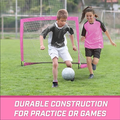 GoSports Portable Soccer Goals for Kids - 13 Color Options - Choose 4 x 3 ft or 6 x 4 ft - Team Tone Pop Up Nets for Backyard - color: Pink, style: 4 ft x 3 ft