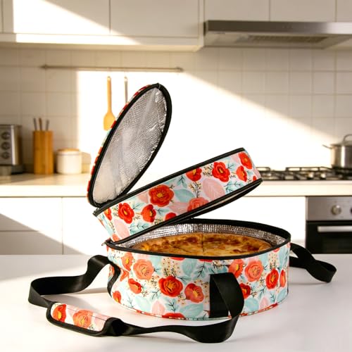Round Insulated Double Casserole Carrier for Hot or Cold Food with Handle,Pie Carrier Bag,Insulated Lunch Bag for Travel Picnic Cookouts,Fits Pioneer Woman Kitchen Stuff and 12.5" Pie Pan - color: Color Two