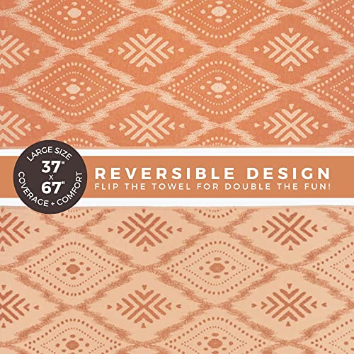 FESHKA Sand Proof Turkish Beach Towel – Oversized, Quick Dry & Lightweight Travel Towel - 100% Organic Cotton Beach Blanket - Perfect for Bath, Pool & Picnic | Damask (Rust/Beige) - color: 14 - Rust/Beige