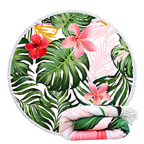 Violet Mist Microfiber Beach Towels Oversized Round Hawaiian Beach Blanket Sand Free Quick Dry Hippie Boho Circle Bath Towel Absorbent Tropical Meditation Rug Yoga Mat Throw Fringe Tapestry 60" TF - color: Tropical Flower3