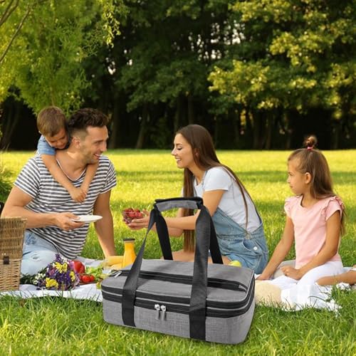 Insulated Casserole Carriers for Hot or Cold Food,Double Decker Casserole Dish Bag Carrying Case,Expandable Food Carrier Warmer Container Bag For Travel Picnic Cookouts.Fits 9"x13" Baking Dish - color: Gray