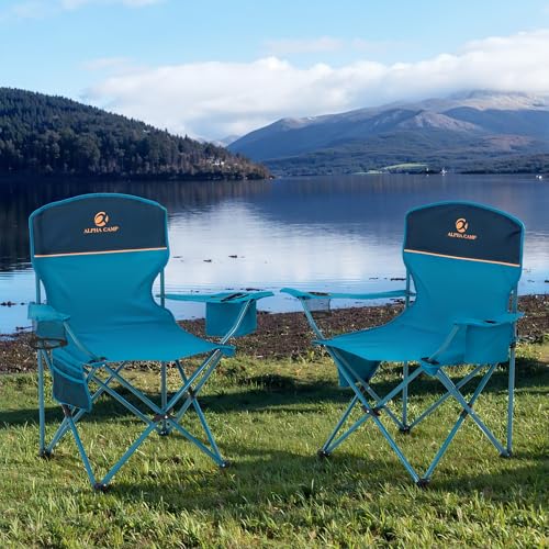 HIGH POINT SPORTS 2 Pack Portable Camping Chair for Adults, Folding Outdoor Camp Chair Lightweight Lawn Chairs Folding Collapsible Chair for Camping, Tailgates, Beach, Blue, Support 250 lbs - color: Blue