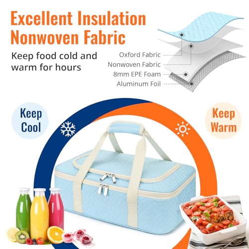 Insulated Casserole Carrier - Portable Casserole Carrier for Hot or Cold Food, Lasagna Holder for Parties,Picnic,Cookouts,Traveling - Fits 9" x 13" Baking Dish (Blue) - color: Blue