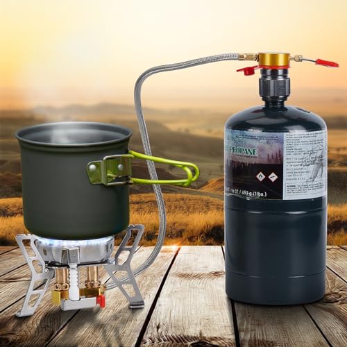 WADEO 6800W Windproof Camping Gas Stove, Small Camping Stove with Piezo Ignition, 1LB Propane Tank Adapter, Butane Adapter for Outdoor Cooking, Picnic, Camping and Hiking - style: 6800W