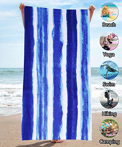 Oversized Terry Beach Towel 36 x 72 in Soft Extra Large Big Pool Swim Towels for Adult XL Clearance Big Travel Blanket Cruise Vacation Accessories Essentials Lounge Chair Cover Blue Stripe Boho - color: Stripe Blue