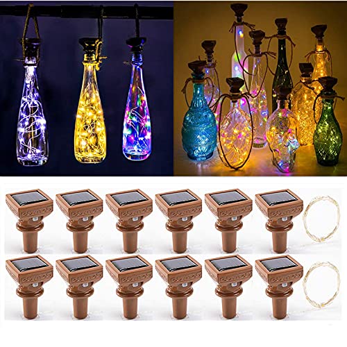 YJFWAL Upgraded 12 Pack Solar Wine Bottle Lights, 20 LEDs Waterproof Copper Light, Bottle Light Fairy Cork String Lights for Yard Patio Decor, DIY Birthday Gift for Mom Grandma Girlfriend(3 Colors) - color: 3 Colors (Square Shaped), size: 12 Pack