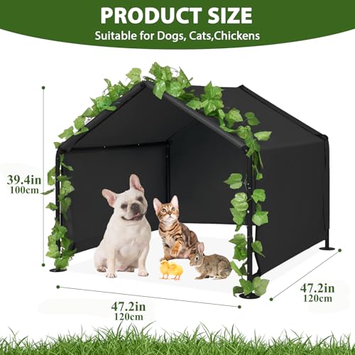 Large Dog Shade for Outside - LitaiL Outdoor Pet Shade for Small Dogs, 47.2" x 47.2" x 39.4" Outdoor Sun Rain Pet Canopy Shade, Waterproof Pet Tent Shelter for Small Animals, Black - color: Black, size: Large