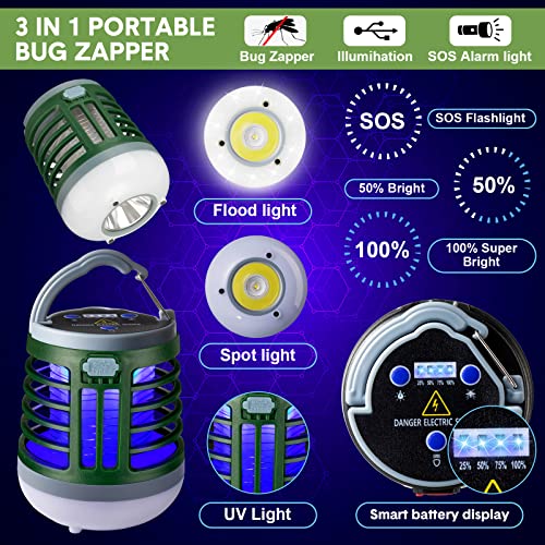 2 Pack 3 in 1 Bug Zapper USB Rechargeable Mosquito Killer Portable Waterproof Mosquito Repellent Outdoor Indoor LED Lantern Bug Zapper Camp Light SOS Emergency Light for Home, Backyard, Patio (Green) - color: Green