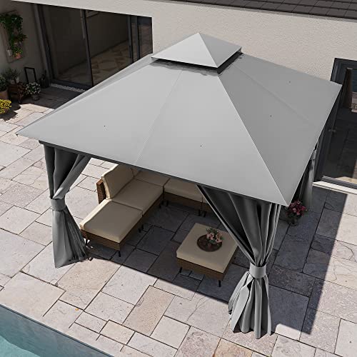 LAUSAINT HOME Gazebo 10x10ft, Heavy Duty Patio Gazebo with Expansion Bolts, Party Canopy Tent with Double Roofs, Mosquito Nettings and Privacy Screens for Backyard, Garden, Lawn, Grey - color: Gray, size: 10'x10'