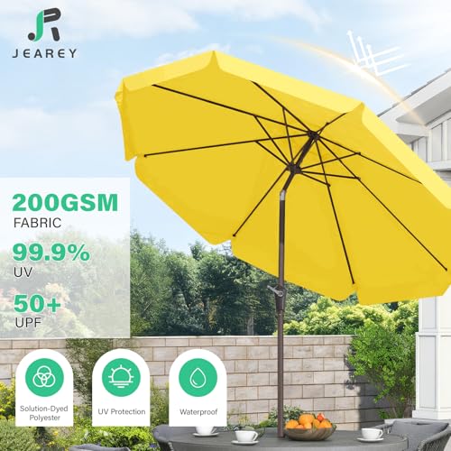 JEAREY 9 FT Patio Umbrella Outdoor, Table Umbrellas Market Umbrella w/Push Button Tilt/Crank, 8 Sturdy Ribs(Yellow) - color: Yellow