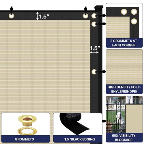 Windscreen4less 4' x 1' Privacy Fence Screen Heavy Duty Windscreen Fencing Mesh Fabric Shade Net Cover with Brass Grommtes for Outdoor Wall Garden Yard Pool Deck Beige - color: Beige, size: 4' x 1'