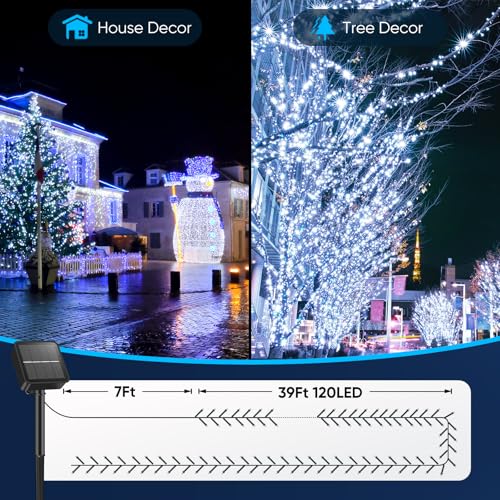 Brightever Solar String Lights Outdoor Waterproof, 46FT 120 LED Solar Fairy Lights for Outside, 8 Lighting Modes, Outdoor Twinkle Light for Christmas, Backyard, Garden Party Decorations, Cool White - color: White, size: 1-Pack（46FT 120LED）