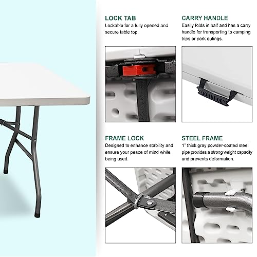 AJP Distributors 6 Foot Portable Plastic Folding Table 6FT 72" Half Foldable Heavy Duty Top w/Carry Handle - Indoor Outdoor Backyard Camping Picnic BBQ Party Wedding Dining Office Event Meeting White - color: White, size: 6 Foot
