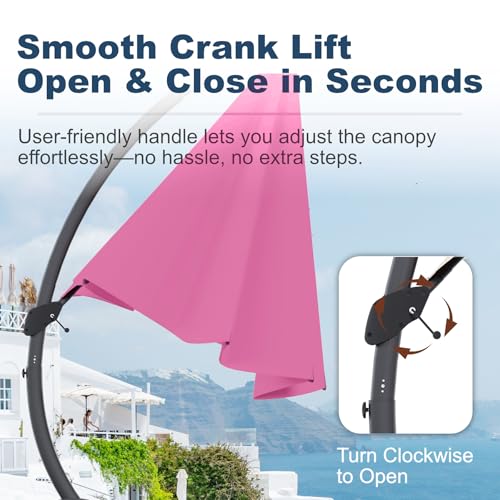 11FT Cantilever Umbrella with Base Large Curvy Outdoor Aluminum Offset Umbrella w/ 360° Rotation, UV Resistant Canopy for Patio, Garden, Backyard, Rose Pink - color: Rose Pink, size: 11FT