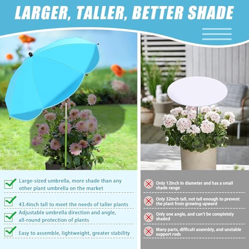 Axcoix 8 Pack Upgraded Plant Umbrellas for Outdoor Plants, 26" Larger Garden Plant Umbrella Shade with Adjustable Angle, 43.4" Higher Sun Shade for Plants, Potted Plant, Garden Beds - color: 8 Pack-2Pink 2Blue 2Green 2Orange