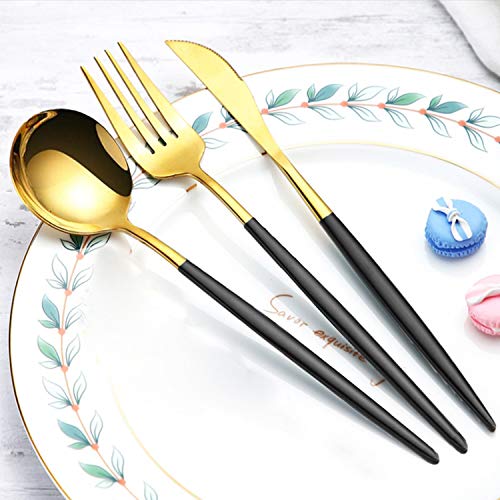 Reusable Utensils Set With Case, Reusable Travel Flatware，Travel Silverware Set With Case ，Reusable Travel Flatware For Home Office School Camping - color: Black+Gold - 3 PCs