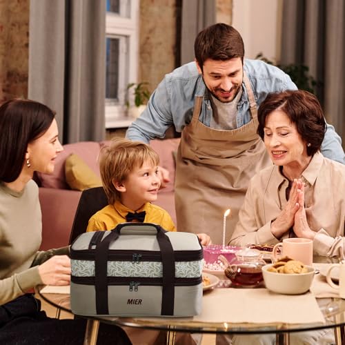 MIER Insulated Double Casserole Carrier Bag Thermal Lunch Tote for Lasagna Lugger, Potluck Parties, Picnic, Beach, Fits 9 x 13 Inches Baking Dish, Casserole Dish, Expandable by Mid Zipper, Khaki - color: Khaki