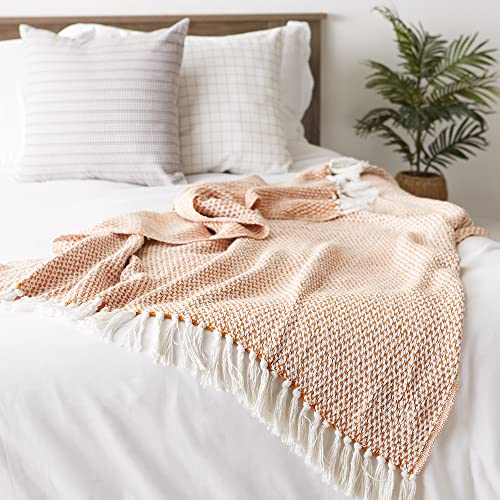 DII Woven Throw Collection 100% Cotton, Basketweave, 50x60, Pumpkin Spice - color: Pumpkin Spice, size: 50x60"