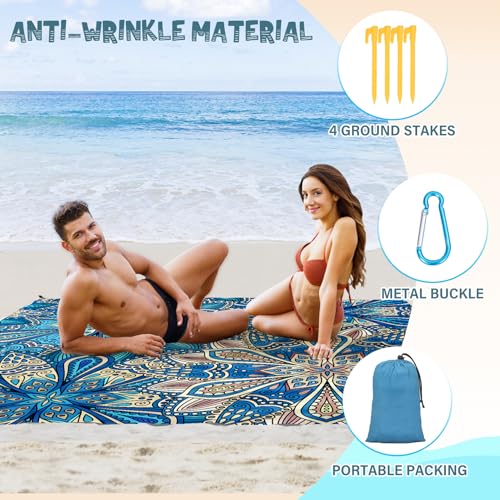 Beach Blanket Waterproof Sandproof 1-7 Adult Oversized 78 '' × 81 '' Lightweight Durable Compact Sand Free Extra Large Beach Mat for Travel Camping Hiking Picnic - color: Mandala7, size: 78“x81”
