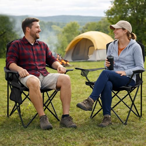 2 Pack Folding Camping Chair with Cup Holder & Side Storage Bag 300lbs Capacity Lightweight High Back Portable for Beach, Picnic, Sport, Black - color: Black, size: 2 Pack