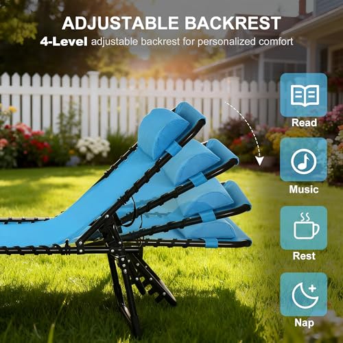Outsunny Folding Chaise Lounge Chair, Patio Sun Tanning Chair, Outdoor Chaise Lounger with 4-Position Reclining Back, Breathable Mesh Seat for Beach, Poolside, Yard, Blue - color: Light Blue, size: 1 Pack