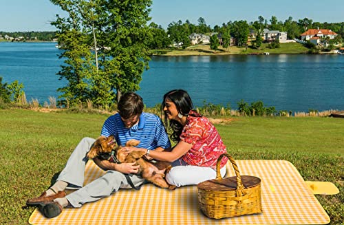 Picnic Blanket Beach Mat Extra Large Sandproof Waterproof Camping Blanket Portable Travel Blanket Play Mat for Outdoor Indoor Family Women Men Kids Beach BBQ Park Grass, 79"x57" - color: Yellow Grid
