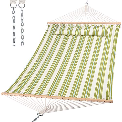 SUNCREAT Hammock 2 Person Heavy Duty, Double Hammocks for Trees, 2 Person Hammock with Spreader Bar, Green&Beige - color: Green&beige