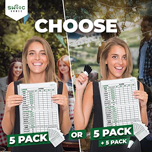 SWOOC Games® - 5 Big Premium Laminated Yardzee & Farkle Score Cards (11.5in x 8in) with Rules - Large Reusable Dry Erase Pads for Giant Outdoor Dice - style: Score Cards Only (5 Pack)