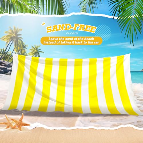 Peryiter Checkered Giant Beach Blanket 71 x 71 Inch Oversized Sandproof Towel Stripe Microfiber Quick Dry Lightweight Huge Blanket for Summer Hawaii Beach Travel Essentials Accessories(Yellow) - color: Yellow