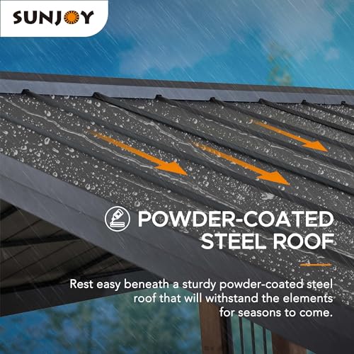 Sunjoy 11 x 13 ft. Hardtop Gazebo Outdoor Cedar Frame Wood Gazebo with Black Steel Hardtop Roof for Patio, Garden, Backyard, and Lawn Activities by SummerCove - style: Gazebo w/Stylish Design