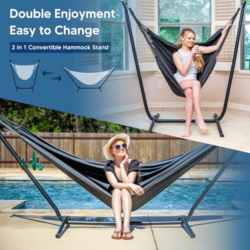 SUNCREAT 2-in-1 Hammocks Convertible Portable Double Hammock with Stand Included, Outdoor Hammock and Stand, Patented, Dark Grey - color: A-dark Grey