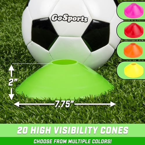 GoSports Premium Sports Cones for Agility Training and Drills - 20 Pack with Tote - Orange, Green, Pink, Yellow, or Red - color: Green
