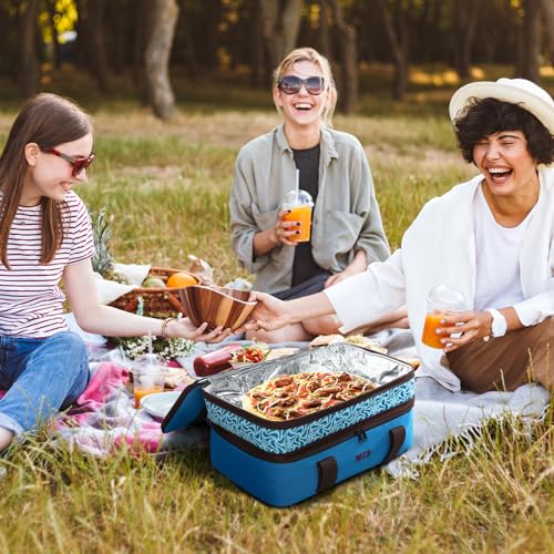 MIER Insulated Double Casserole Carrier Bag Thermal Lunch Tote for Lasagna Lugger, Potluck Parties, Picnic, Beach, Fits 9 x 13 Inches Baking Dish, Casserole Dish, Expandable by Mid Zipper, Blue - color: Blue