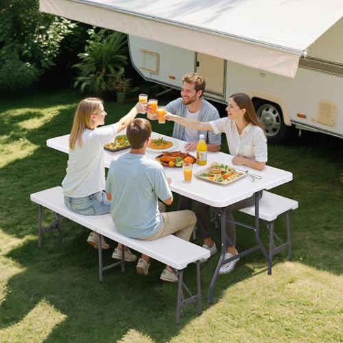ZENY 6ft Folding Table, Portable Picnic Table, Plastic Table for Indoor Outdoor Picnic, Party, Camping, Heavy Duty Fold-up Table with Handle, White - color: White, size: 71" x 27"