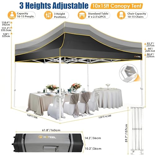 HOTEEL 10x15 Heavy Duty Pop up Canopy Tent for Parties with 4 Sidewalls, Easy Setup Outdoor Commercial Instant Gazebo for Wedding Event, with Roller Bag & Sand Bags, Black(Hexagonal Frame) - color: Black, size: 10x15FT (+4 Walls)