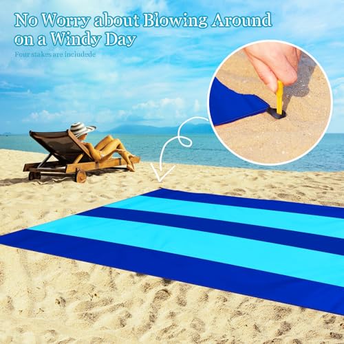 Beach Blanket Waterproof Sandproof 1-7 Adult Oversized 78 '' × 81 '' Lightweight Durable Compact Sand Free Extra Large Beach Mat for Travel Camping Hiking Picnic Blanket - color: 2blue, size: 78“x81”