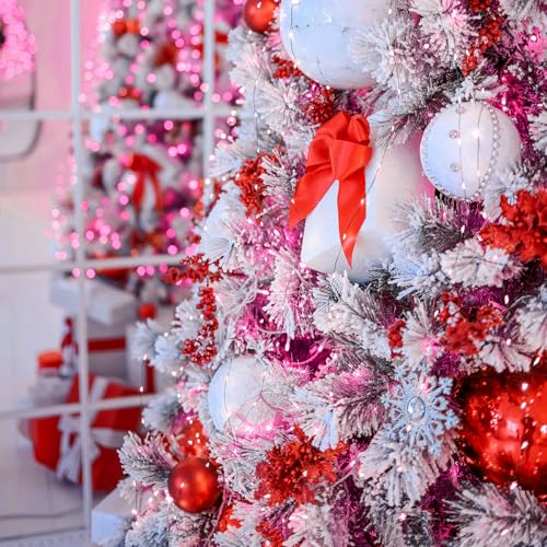 2 Pack Solar Fairy Lights Outdoor, 33 Feet 100 LEDs 8 Modes String Lights for Outside, Waterproof Solar Outdoor Light for Patio Yard Christmas Tree Halloween Wedding Party Decorations, Pink - color: Pink, size: 2 Pack 100 LEDs