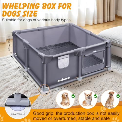 Whelping Box for Dogs and Puppies, 48×48×18 in Whelping Supplies with Waterproof Whelping Pad for Medium Small Dogs - style: 48×48×18in