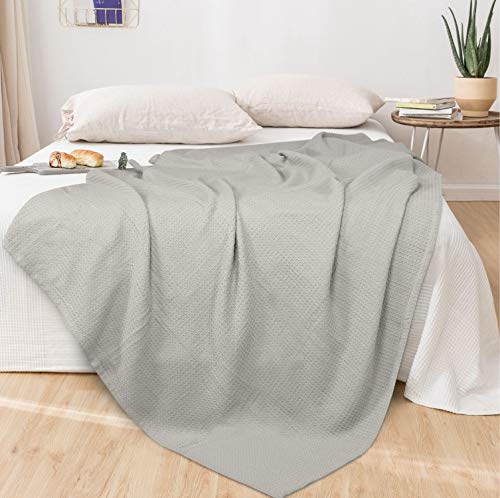 GLAMBURG 100% Cotton Thermal Twin Blanket, Breathable Soft Waffle Blanket, All Season Light Grey - color: Light Grey, size: Twin (60"x90")